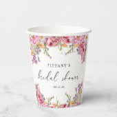 Modernes Pink Peonys Blumengebirge Brautparty Pappbecher (Rückseite)