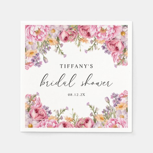 Modernes Pink Peonys Blumengebirge Brautparty Serviette (Vorderseite)