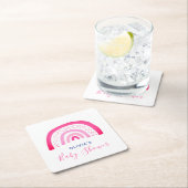Modernes Pink Rainbow Baby Shower Girl Rechteckiger Pappuntersetzer (Vor Ort)