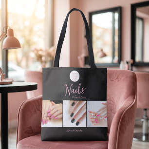 Modernes Pink-Schwarzes Schrift-Logo Foto Nagelstu Tasche