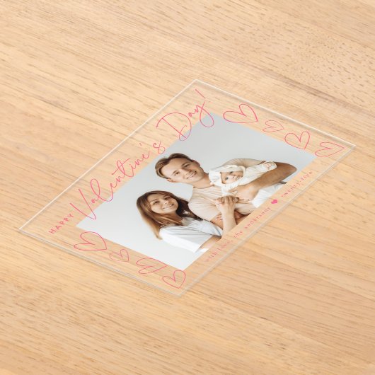 Modernes Pink Script Happy Valentine's Day Foto Acryleinladungen (Ablage )