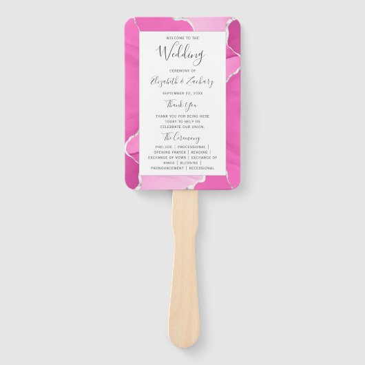 Modernes Pink Silver Agate Hochzeitsprogramm Fächer (Vorderseite)