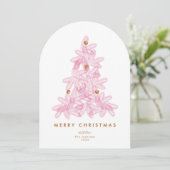 Modernes Pink Tree Foto Frohe Weihnachtskarte Einladung (Stehend Vorderseite)