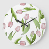 Modernes Pink Tulip Blume Muster Große Wanduhr (Vorderseite)