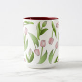 Modernes Pink Tulip Blume Muster Zweifarbige Tasse (Mittel)