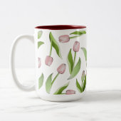 Modernes Pink Tulip Blume Muster Zweifarbige Tasse (Links)