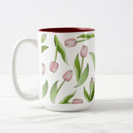 Modernes Pink Tulip Blume Muster Zweifarbige Tasse