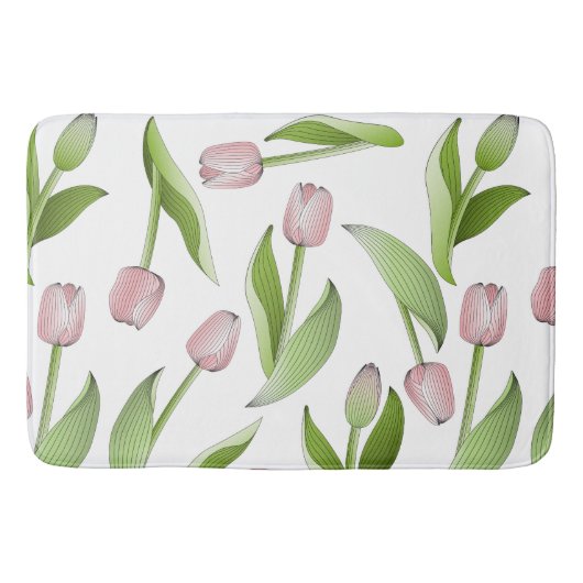 Modernes Pink Tulip Floral Badematte (Vorderseite)
