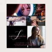 Modernes Pink und Back 4 Foto Script Monogram Visitenkarten (Außenseite Aufgefaltet)