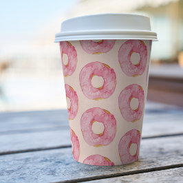 Modernes Pink Watercolor Donuts Muster Pappbecher
