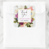 Modernes Pink & White Florals Party Vielen Dank Quadratischer Aufkleber (Tasche)