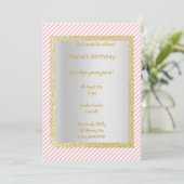 MODERNES PINK WHITE STRIPE JEDEN ANLASS PARTY Gold Einladung (Stehend Vorderseite)