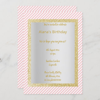MODERNES PINK WHITE STRIPE JEDEN ANLASS PARTY Gold Einladung