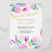 Modernes pinkfarbenes Brautparty in Aquarell Folieneinladung (Vorderseite)