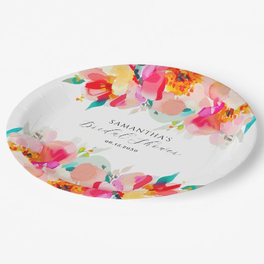 Modernes pinkfarbenes Brautparty Pappteller (Schrägansicht)