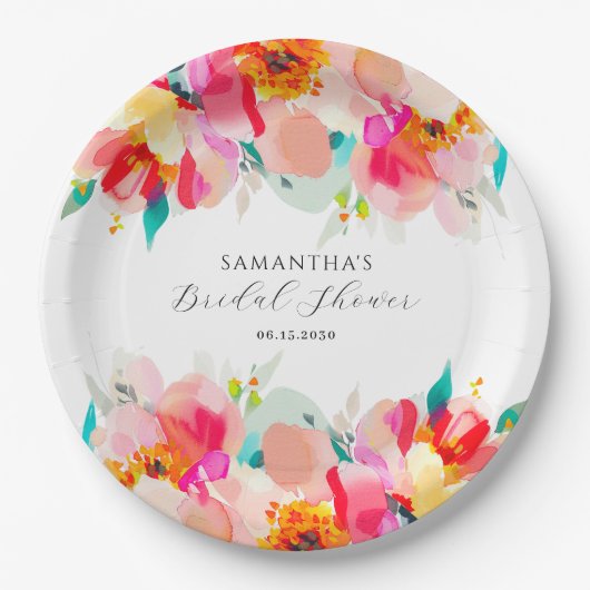 Modernes pinkfarbenes Brautparty Pappteller (Vorderseite)