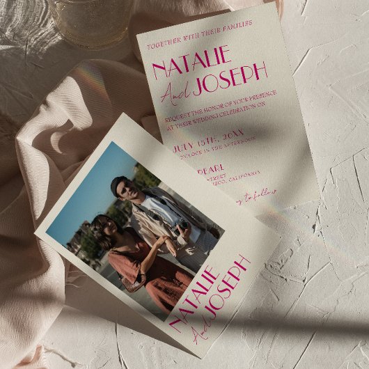 Modernes pinkfarbenes französisches Retro-Foto Hoc Einladung