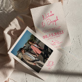 Modernes pinkfarbenes, weißes Retro-Foto Einladung