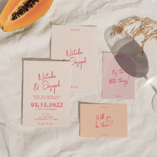 Modernes pinkfarbenes weißes Retro-Retro Stilvolle Einladung