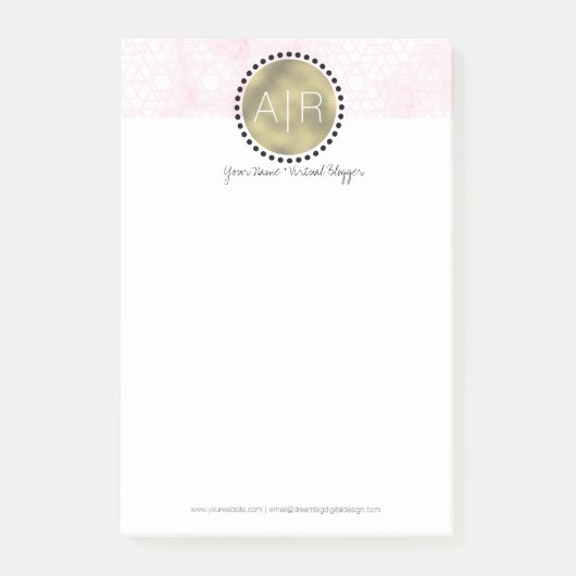 Modernes Pinkle-Marmor-Simulate-Foil-Monogramm Post-it Klebezettel (Vorderseite)