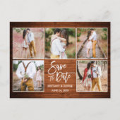 Modernes Pinsel Script Holz Save the Date 5 Foto Postkarte (Vorderseite)