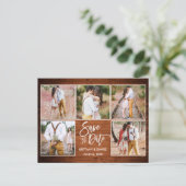 Modernes Pinsel Script Holz Save the Date 5 Foto Postkarte (Stehend Vorderseite)