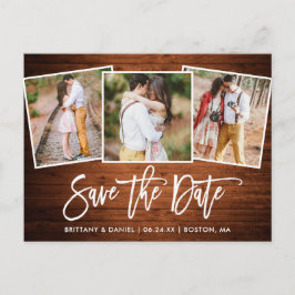 Modernes Pinsel Script Wood Save the Date 3 Foto Postkarte