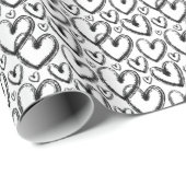 Modernes Pinselherz Schwarz-weißes Muster Geschenkpapier (Rolleneckpunkt)