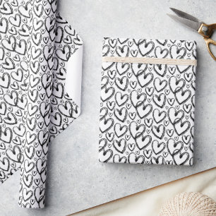 Modernes Pinselherz Schwarz-weißes Muster Geschenkpapier