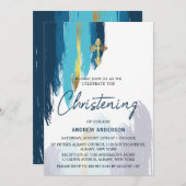 Modernes Pinselprägung Gold und Blaue Weihnachten Einladung (Vorne/Hinten)