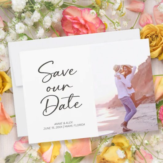 Modernes Pinselskript 2 Foto Hochzeit Save The Date
