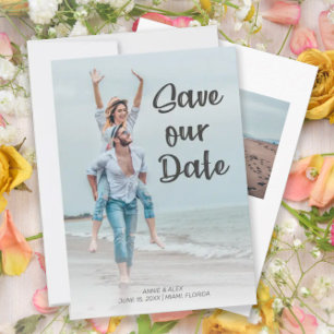 Modernes Pinselskript 2 Foto Hochzeitstag Rett Save The Date