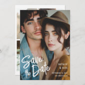 Modernes Pinselskript 3 Foto Hochzeit Sichern Sie  Einladung (Vorne/Hinten)