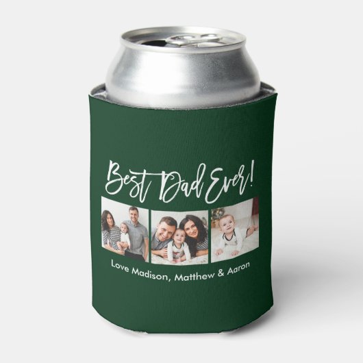 Modernes Pinselskript 3 Fotos Bester Vater je Grün Dosenkühler (Kanne Vorderseite)