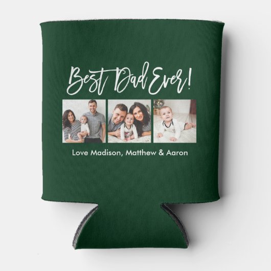 Modernes Pinselskript 3 Fotos Bester Vater je Grün Dosenkühler (Vorderseite)