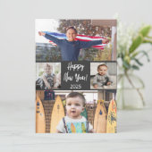 Modernes Pinselskript 4 Foto Happy New Year Card Einladung (Stehend Vorderseite)