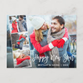 Modernes Pinselskript 4 Foto Happy New Year Postkarte (Vorderseite)