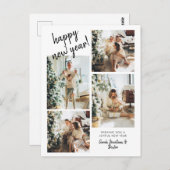 Modernes Pinselskript 4 Foto Happy New Year Postkarte (Vorne/Hinten)