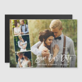 Modernes Pinselskript 4 Foto Magnetic Rettete unse Magnetkarte (Vorne/Hinten)