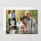 Modernes Pinselskript 4 Foto Rette unser Datum Postkarte (Vorne/Hinten)