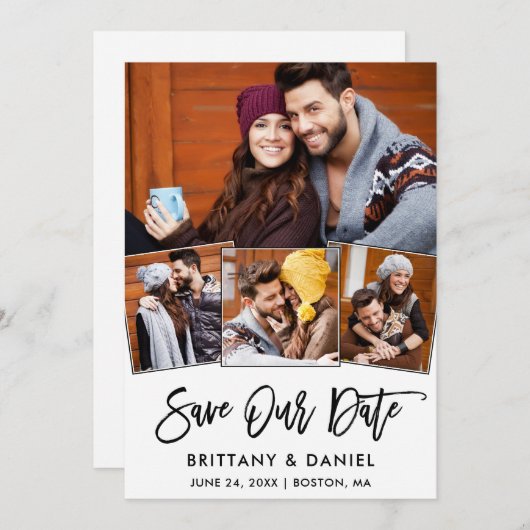 Modernes Pinselskript 4 Foto Rette unsere Date Car Save The Date (Vorne/Hinten)