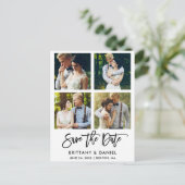 Modernes Pinselskript 4 Foto Save the Date Postkarte (Stehend Vorderseite)