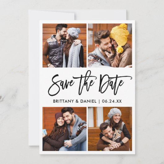 Modernes Pinselskript 4 FotoCollage Save The Date (Vorderseite)