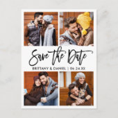 Modernes Pinselskript 4 FotoCollage Save the Date Postkarte (Vorderseite)