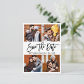 Modernes Pinselskript 4 FotoCollage Save the Date Postkarte (Stehend Vorderseite)