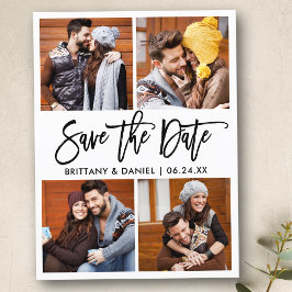 Modernes Pinselskript 4 FotoCollage Save the Date Postkarte