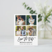 Modernes Pinselskript 4 Fotos Save the Date Postkarte (Stehend Vorderseite)