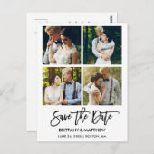 Modernes Pinselskript 4 Fotos Save the Date Postkarte (Vorne/Hinten)