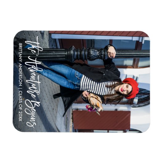 Modernes Pinselskript-Abschluss Abenteuer beginnt Magnet (Horizontal)