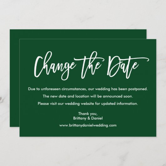 Modernes Pinselskript ändert das Datum der Grünen Save The Date (Vorne/Hinten)